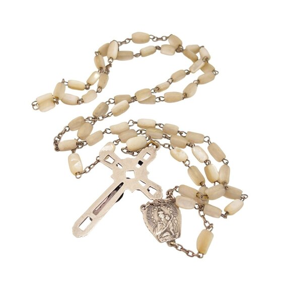 Vintage Catholic Rosary Beads With Crucifix and Virgin Mary Medal Mother of Pear - Picture 5 of 5